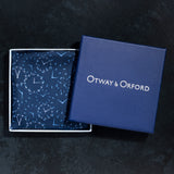 Chronos watch dial design silk pocket square in navt blue by Otway & Orford in gift box