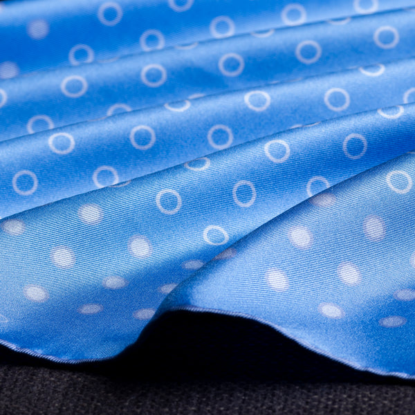 'Luna' polka dot silk pocket square in mid blue by Otway & Orford