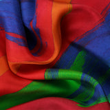 'Taverners' Celebration' striped silk pocket square in red, green, blue & orange (42 x 42cm)